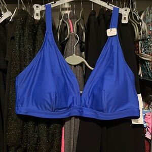 Time and Tru Blue Bikini top with Sporty V-Neck Design